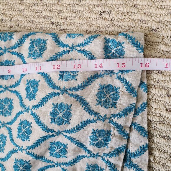 Loft Womens The Riviera Short Size 10 Woven Embroidered Floral Blue Tan Linen - Picture 8 of 10